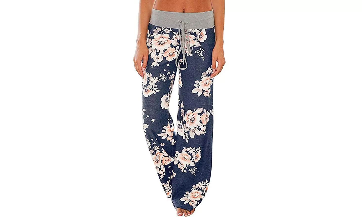 Women's Comfy Pajama Pants Floral Print Drawstring  Lounge Wide Leg Pants  - Second Medium