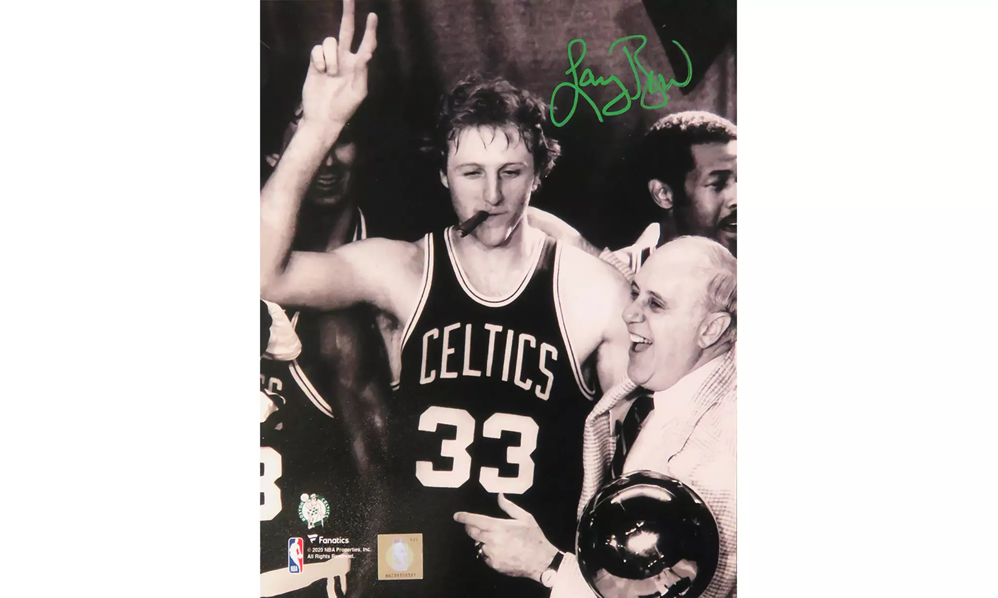 Larry Bird Signed Boston Celtics Celebration With Red Auerbach B&W 8x10 Photo - Primary Image