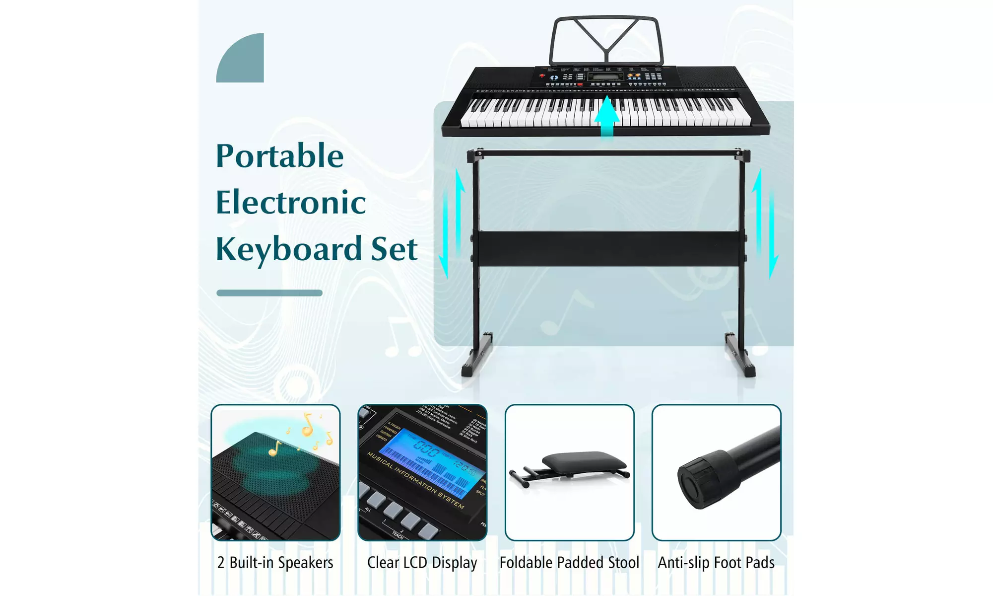 Sonart 61-Key Electronic Keyboard Piano Starter Set w/Stand Bench Headphones