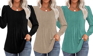 Women Long Sleeve Shirts Fall Tops Casual Pleated Tunic Tops