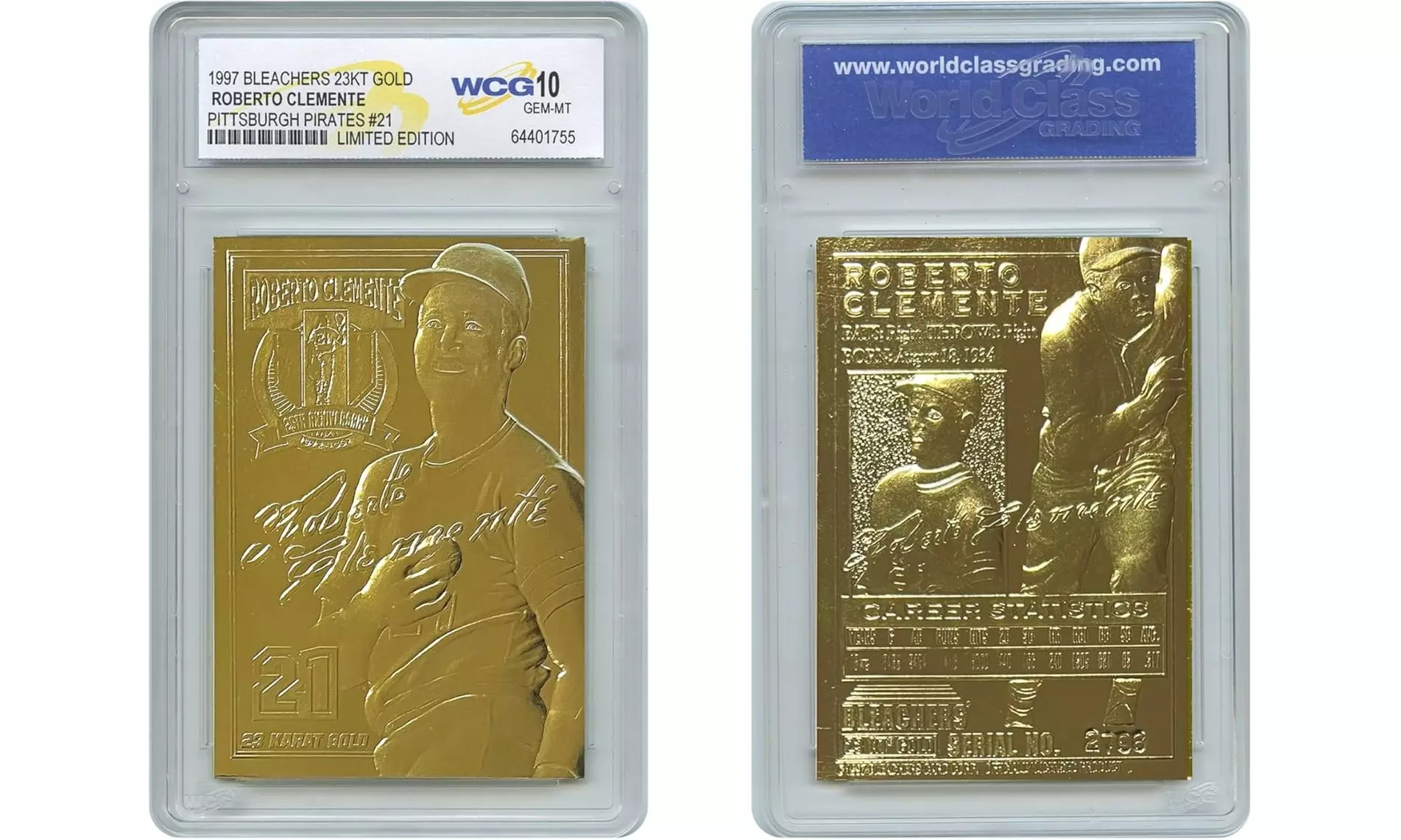 ROBERTO CLEMENTE 1997 Bleachers 23K Gold Card Pittsburgh Pirates #21 GEM MINT 10