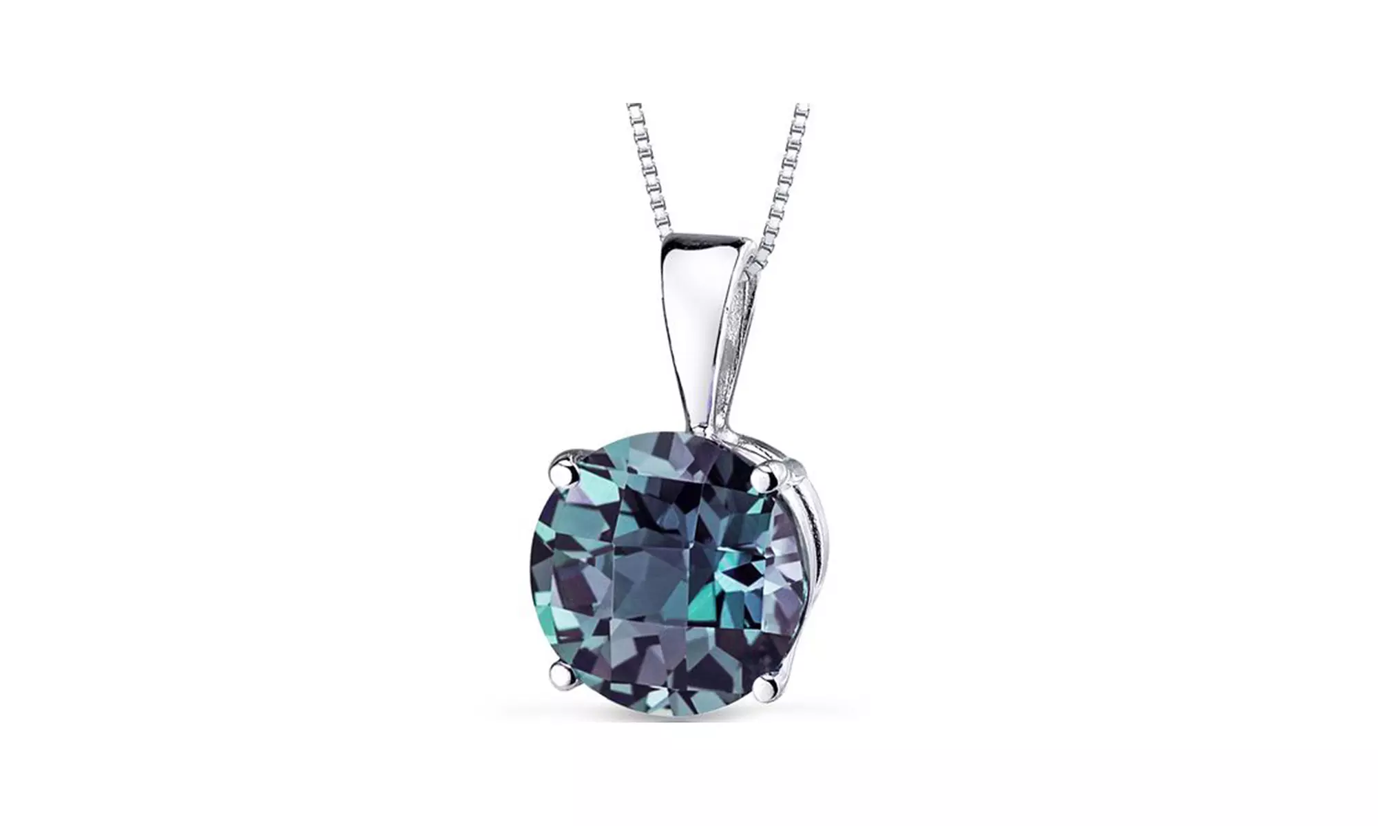 Paris Jewelry 14k Solid White Gold 1 Ct Round Alexandrite 18 Inch Necklace