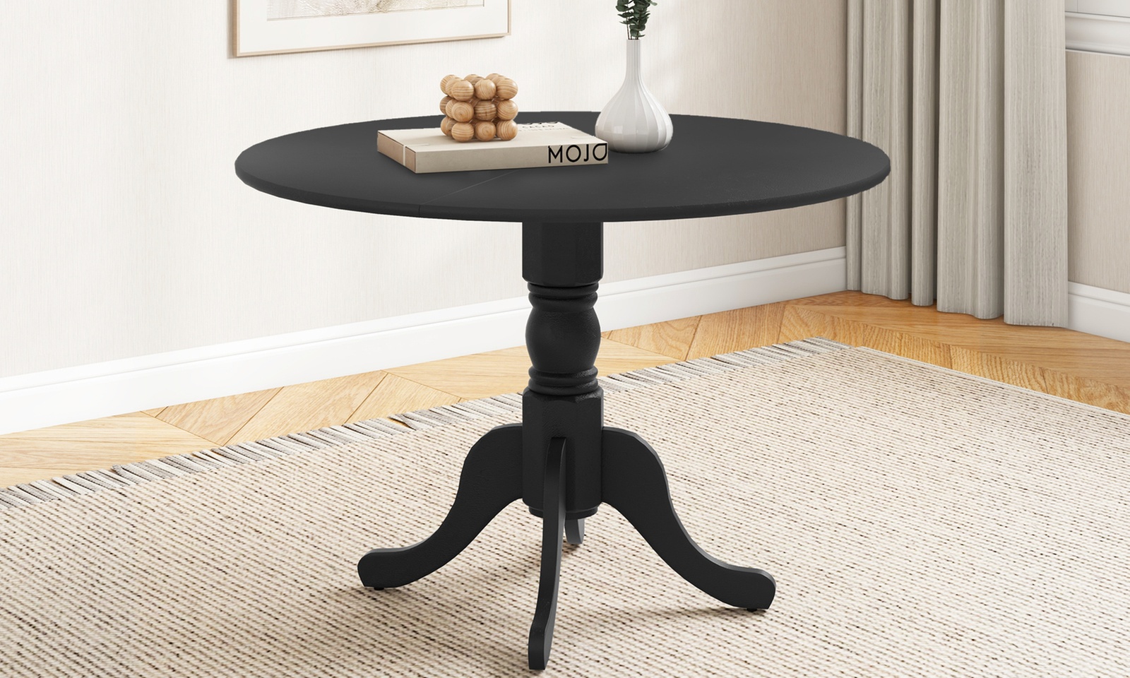 Costway 4-Person Dining Table Wooden Kitchen Table with Solid Rubber Wood Frame