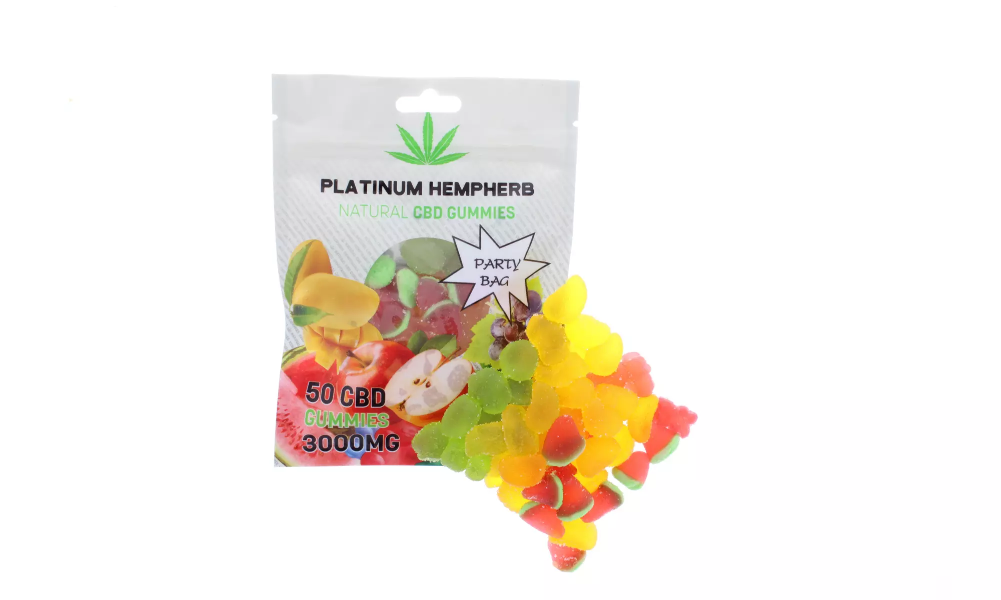 Platinum HempHerb CBD Gummies Party Bag (3,000mg; 1- or 2-Pack) - Second Medium
