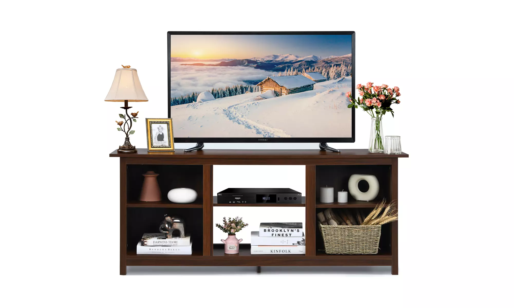 Costway 2-Tier TV Stand 58" Entertainment Media Console Center Up to 65" - Primary Image