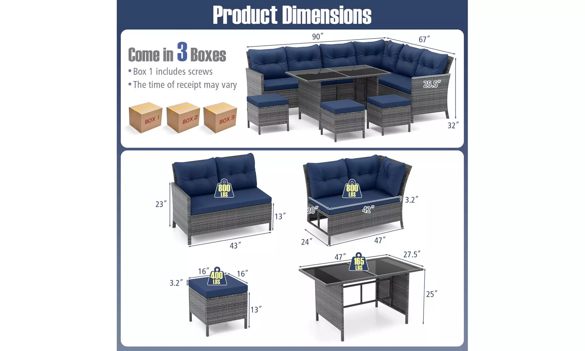 Costway 7-Piece PE Rattan Patio Dining and Sectional Sofa Set