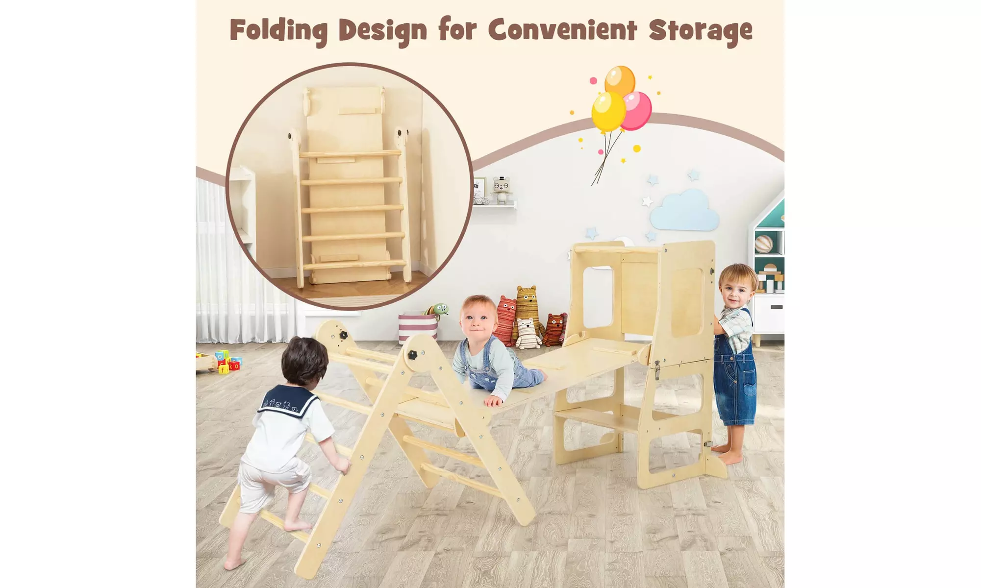 7-in-1 Toddler Climbing Toy Set w/ Reversible Ramp Convertible Step Stool