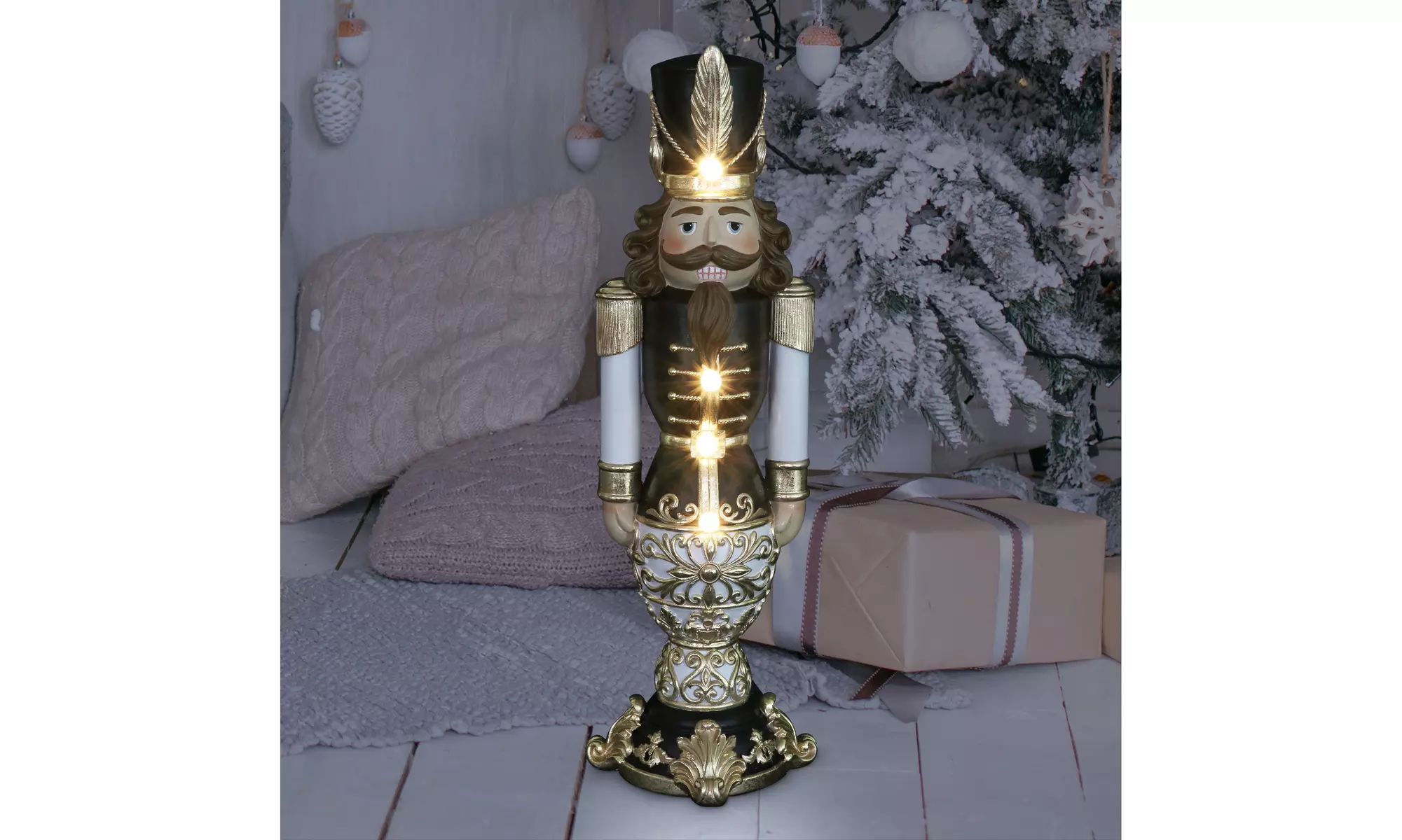 Exhart Hand Painted Nutcracker Soldier with LED Crackle Globe on Automatic Timer - Primary Image
