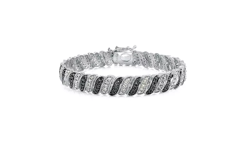1.00 Carat Black & White Diamond Wave Link Tennis Bracelet - Primary Image