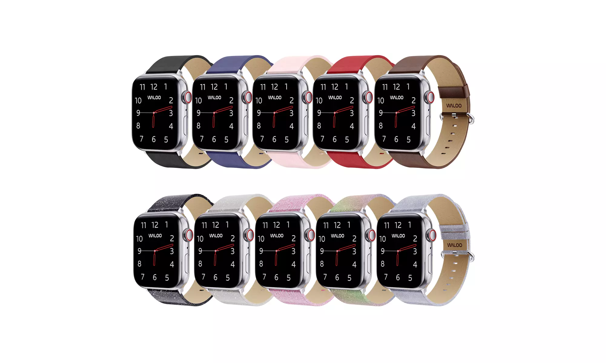 Waloo 2-Pack Leather Grain and Shiny Brilliance Apple Watch Bands