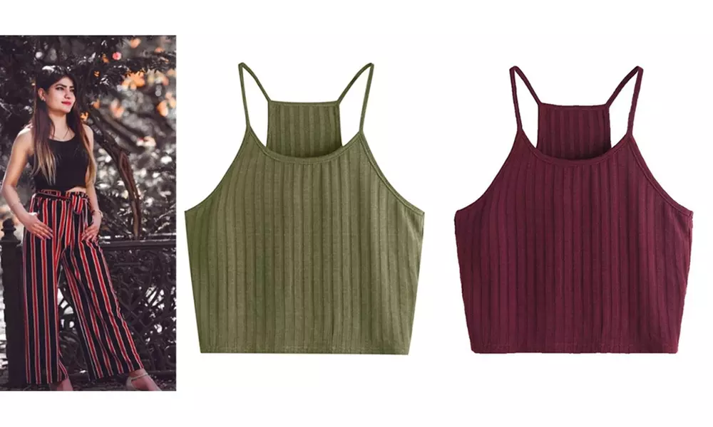 Women's Summer Basic Sexy Strappy Sleeveless Racerback Crop Top - Primary Image