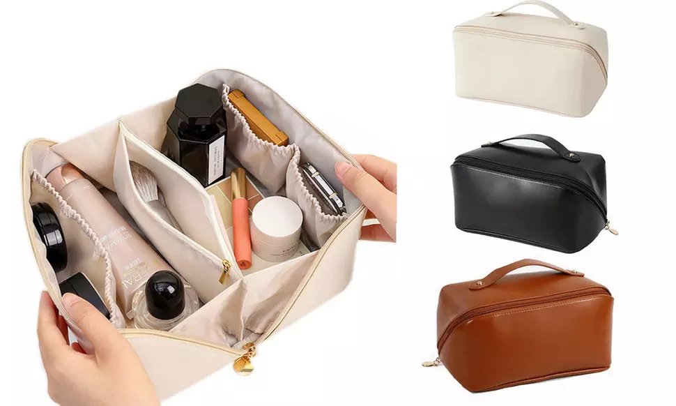 Large Capacity Lay Flat Makeup Bag Travel Cosmetic Bag Multifunctional Storage