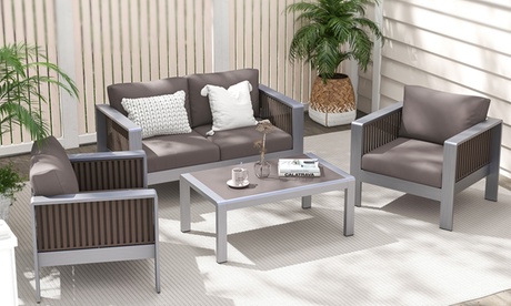 Costway 4 PCS Aluminum Patio Furniture Set With Thick Cushions Grey