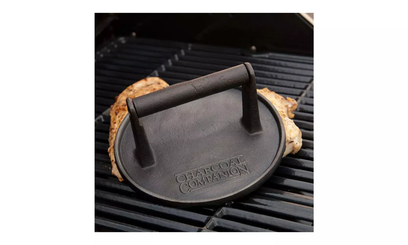 Charcoal Companion Cast Iron Round Diameter Grill Press for Meats and Bacon - Second Medium