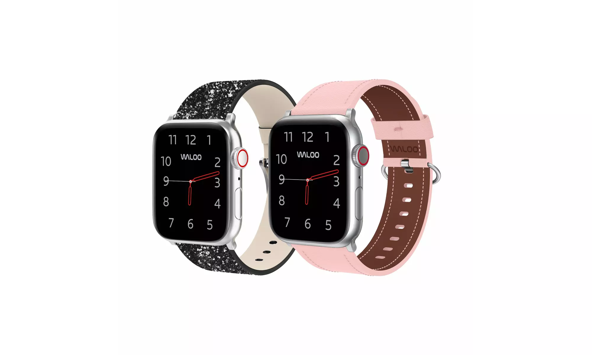 Waloo 2-Pack Leather Bling and Classic Leather Apple Watch Bands