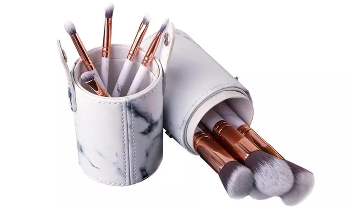 Marble Design Makeup Brushes Set with Standing Brush Holder  - Second Medium