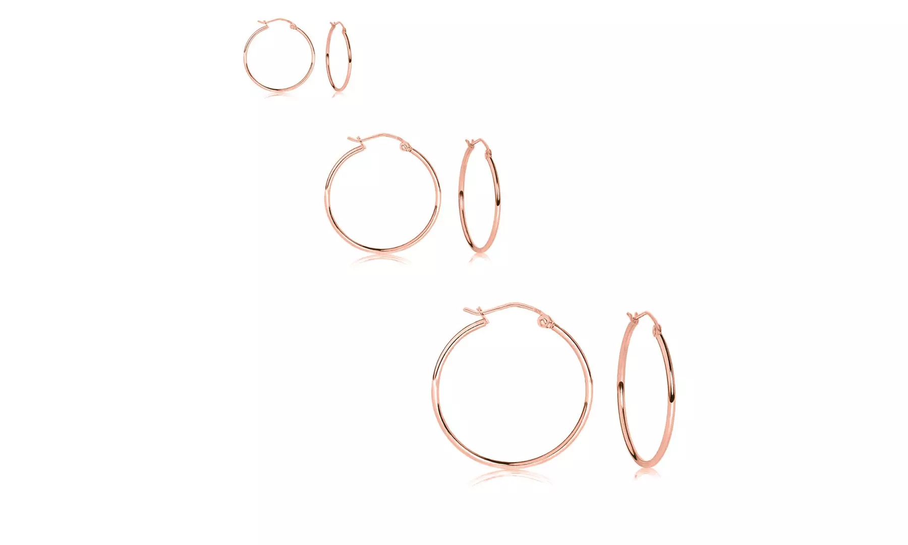 Women's Set of 3 Sterling Silver 15mm , 25mm and 35mm Classic Hoop Earrings