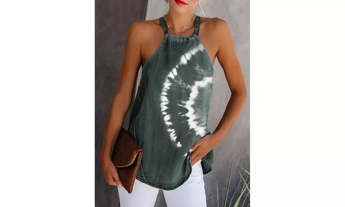 Women's Summer Fashion Tie-Dyed T-Shirts Sleeveless Small Strap Tops - Second Medium