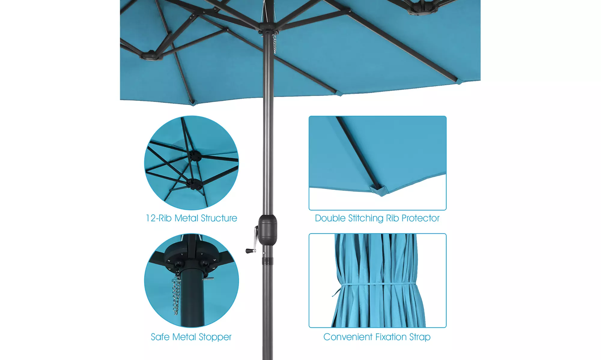 Costway 15FT Patio Double-Sided Umbrella Crank Outdoor Garden Market Sun Shade