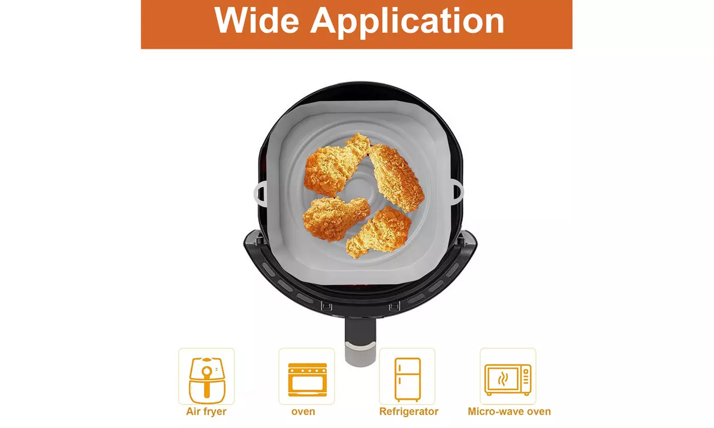 2Pack Square Silicone Air Fryer Pot 8 inch Reusable Airfryer Basket for 4 to 7QT