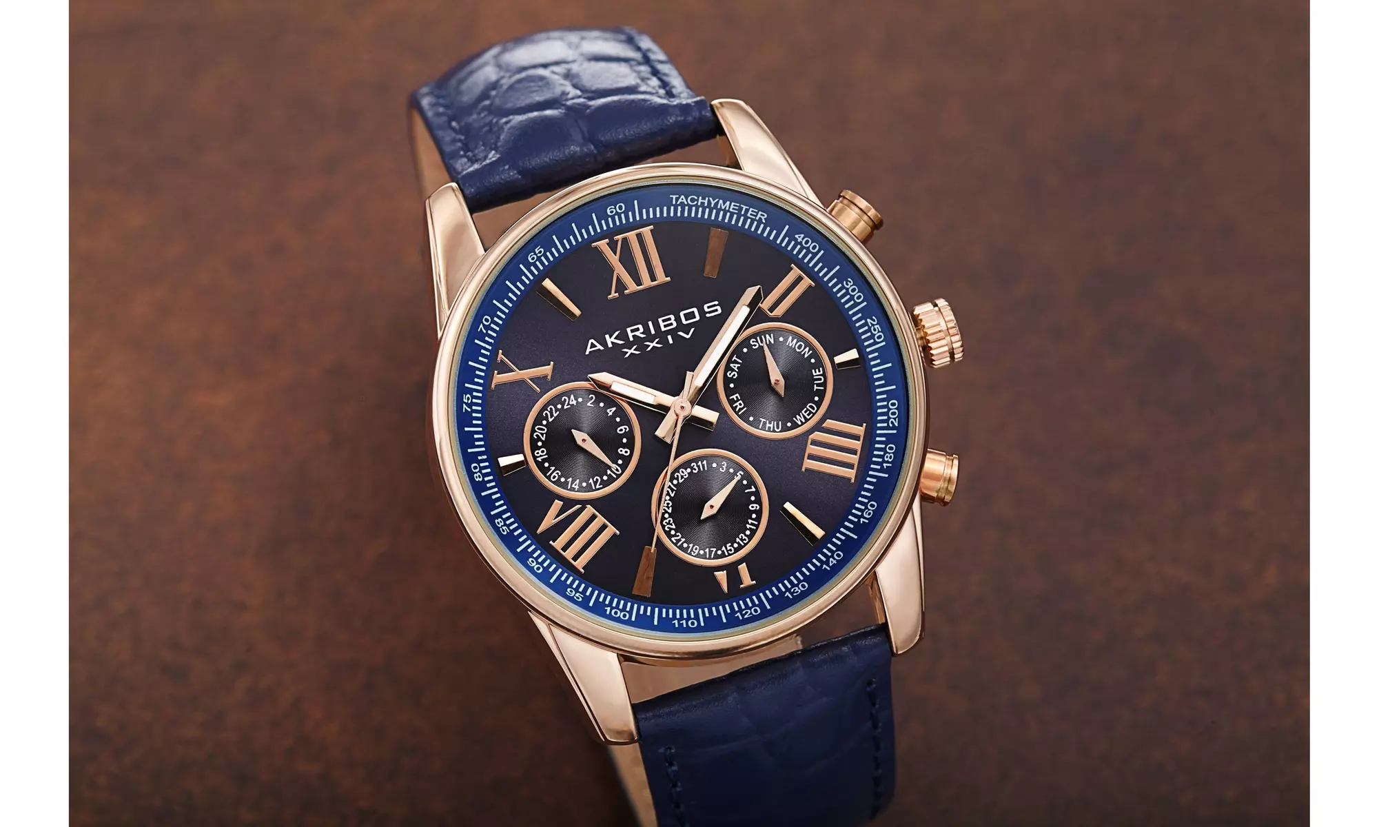 Men's Akribos Multi-Function Genuine Leather Strap Watch - Primary Image