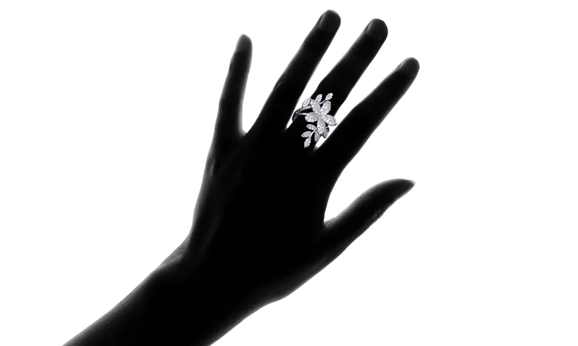 18K White Gold Crystal Floral Ring Made With Crystals From Swarovski