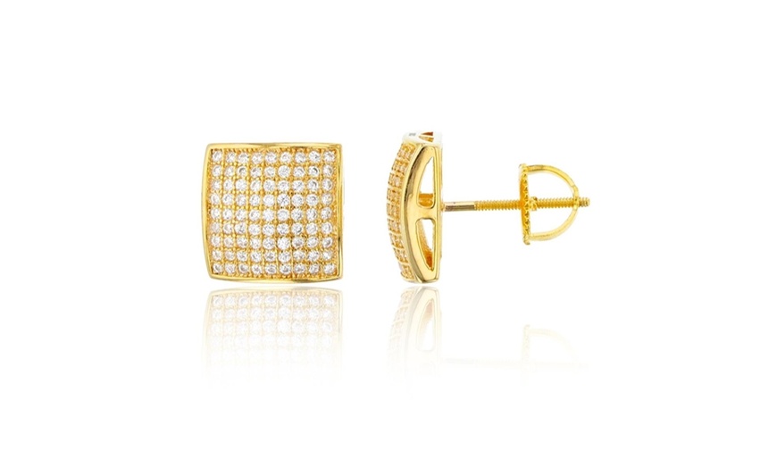 Image 2: Certified Jewelry Men's 14K Gold and Sterling Silver Square Lab Diamond Earrings