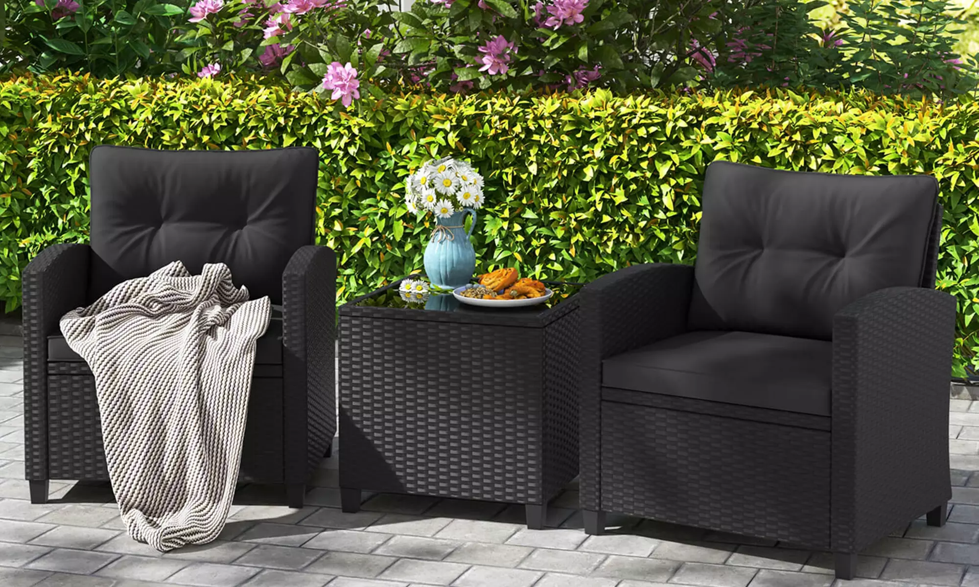  Three-Piece Costway Patio Furniture Set with Tempered Glass Coffee Table - Primary Image