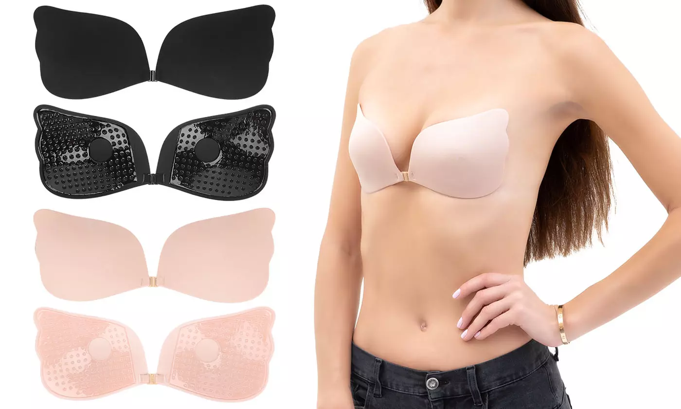Women Adhesive Strapless Bra Push Up Deep-V Wing Shaped Sticky Niple Cover Bras  - Primary Image