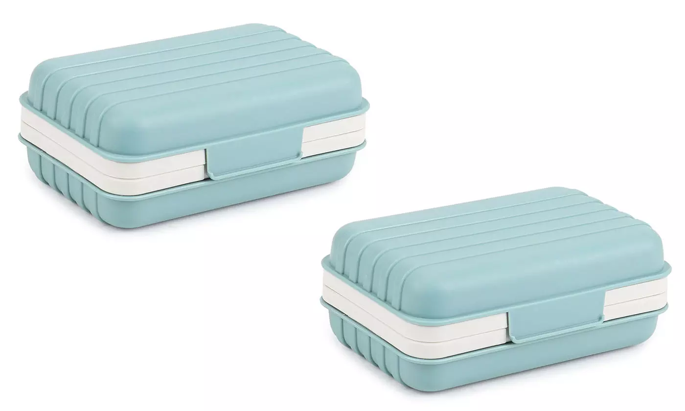 2-Pack Self Draining Bar Soap Holder Case Travel Soap Container Dishes