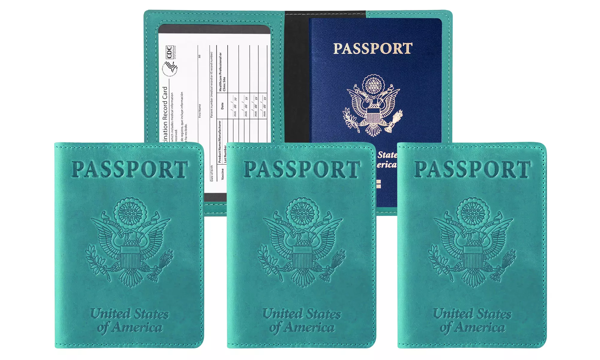 3:Pack RFID Multi-function Passport Holder with CDC Vaccination Card Slot 