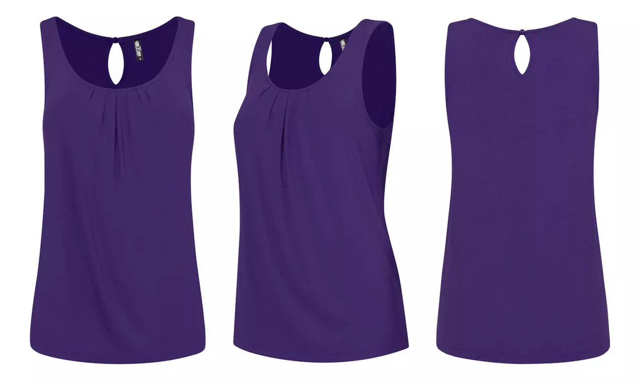 Made By Johnny Women's Pleated Front Scoop Neck Shell Tank