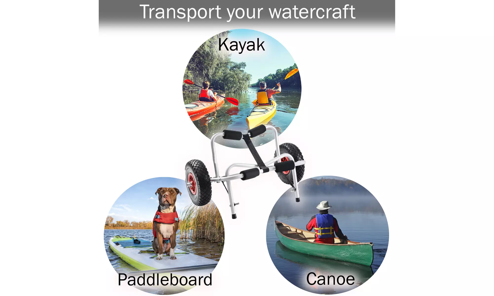 RAD Sportz Kayak Trolley Kayak Cart 120 LB Capacity Silver Airless Tires - Second Medium