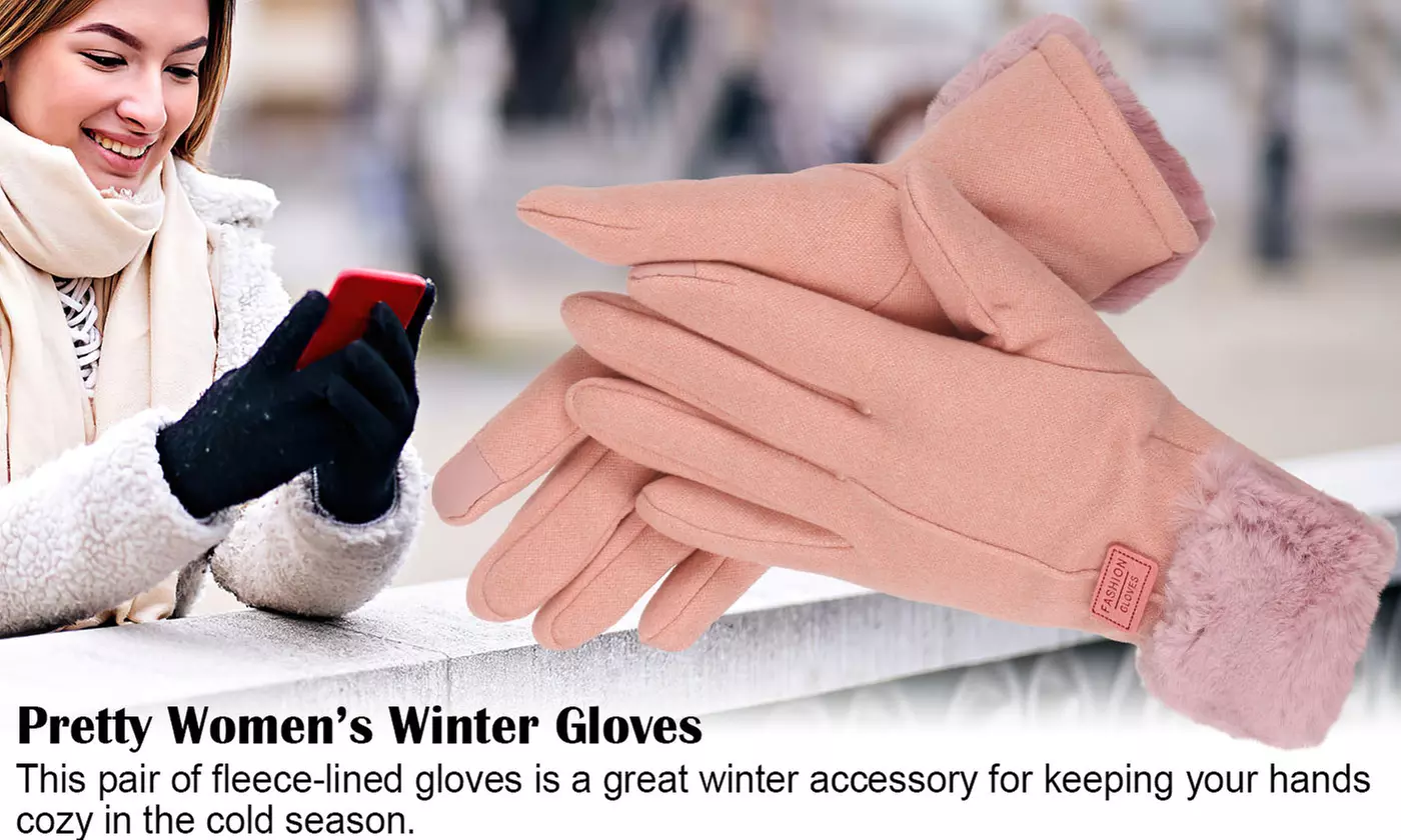 Womens Winter Glove Foldable Faux Fur Earmuffs Set
