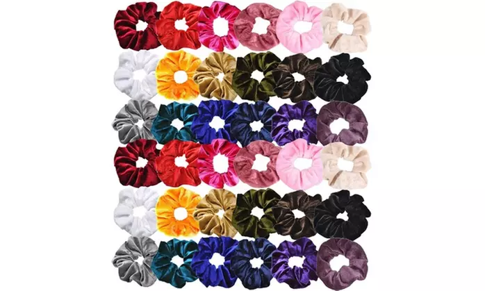 Elastic Velvet Hair Scrunchies - Assorted Colors - 18 Pack or 36 Pack