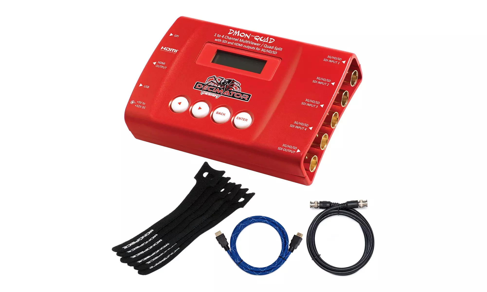 Decimator DMON-QUAD 4-Channel 3G-SDI Multiviewer with Accessory Bundle - Primary Image