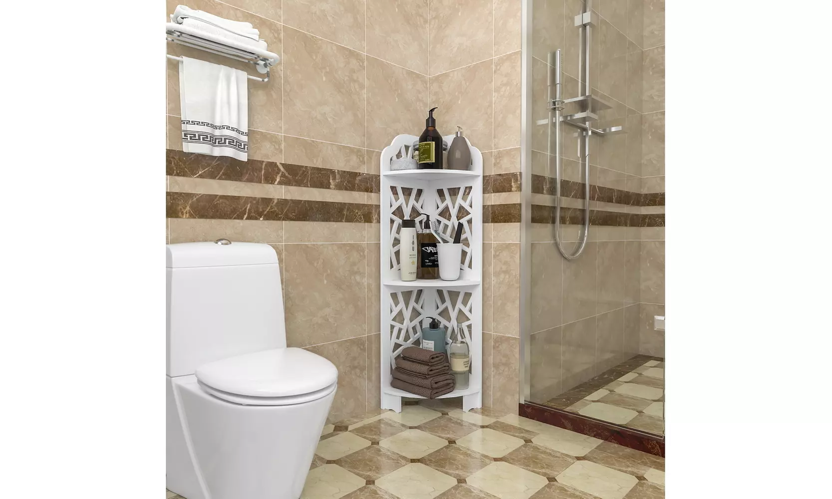 3 Tier PVC Corner Shower Shelf Waterproof for Bathroom Storage - Second Medium