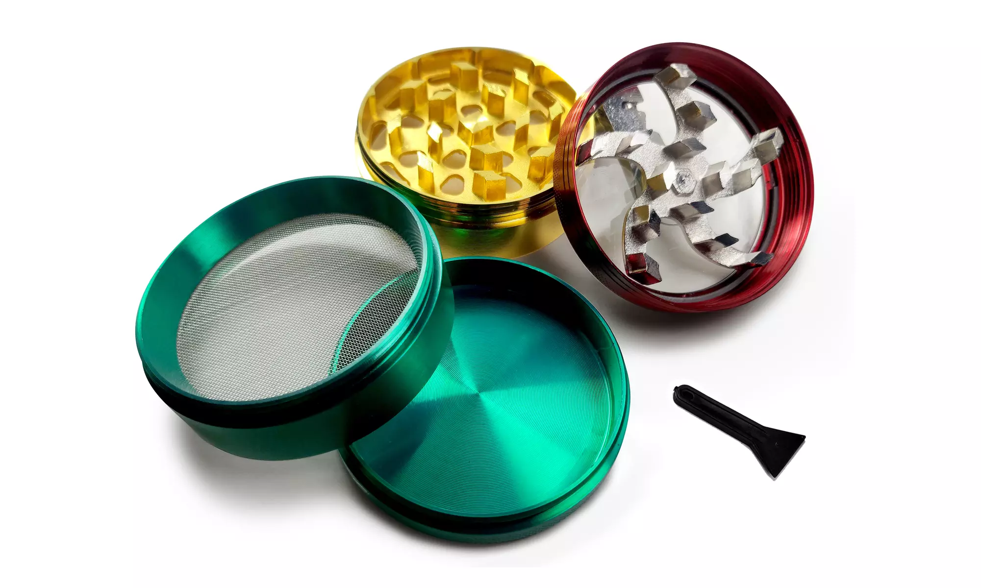 Aluminum 4 Piece Herb Grinder with Crank Handle & Pollen Catcher - Second Medium