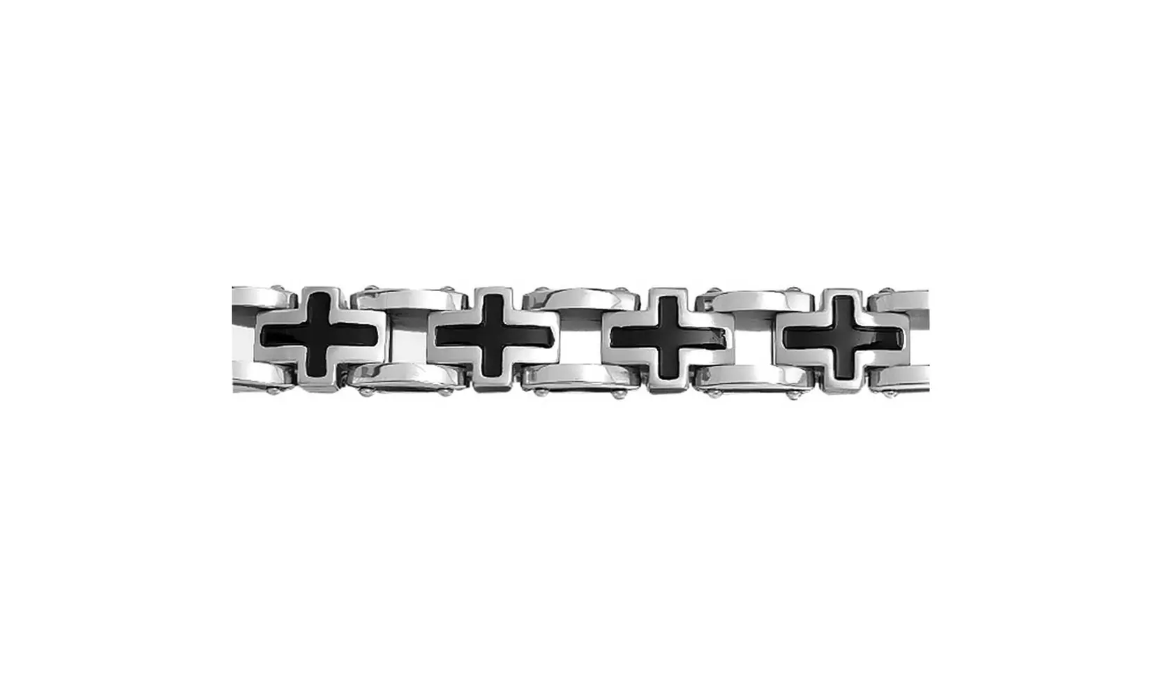 Bling Jewelry Steel Mens Black Enamel Sideways Cross Link Bracelet  - Second Medium