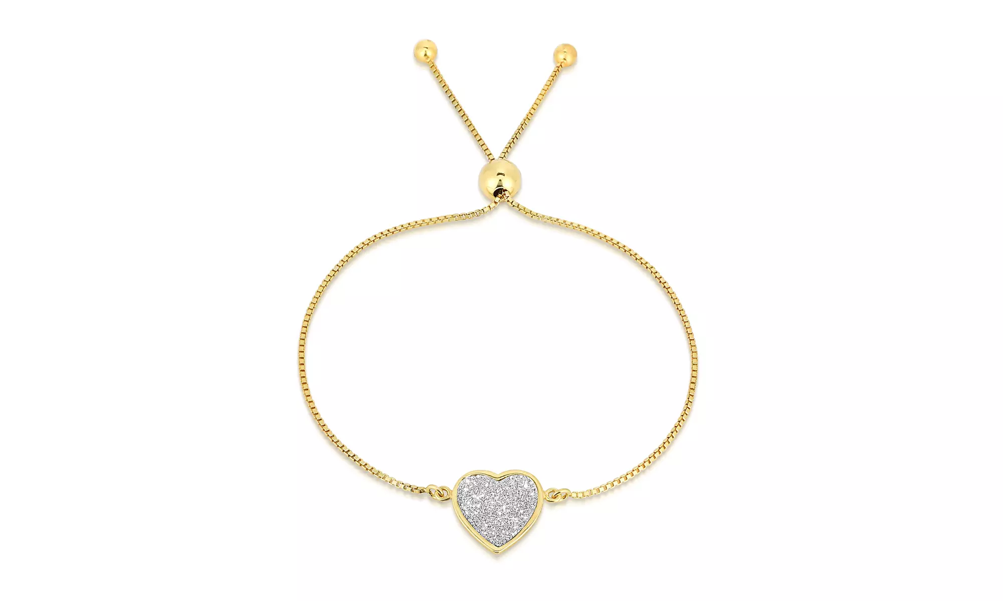 Italy Sterling Silver Adjustable Crystal Dust Heart Bracelet  