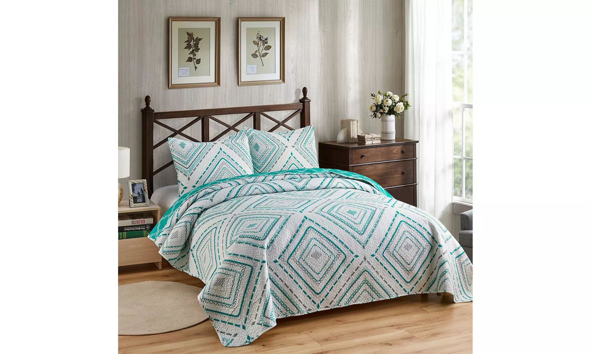 JML 3-Piece Reversible Quilt Set,Home Collection Printed Bedspread With 2 Shams