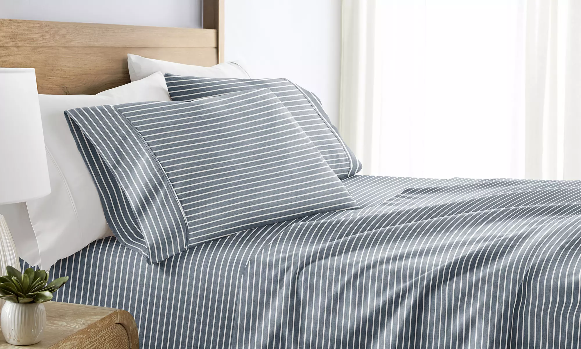 Simply Soft 4 Piece Sheet Set Patterned Microfiber Bedding, Soft Stitch Stripe