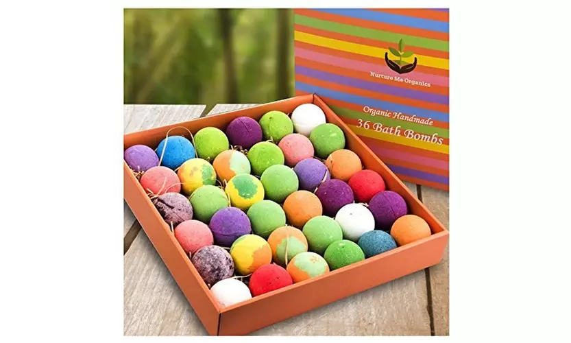 Gift Set of 36 Nurture Me Organic Bath Bombs, Large Bath Fizzies - Primary Image