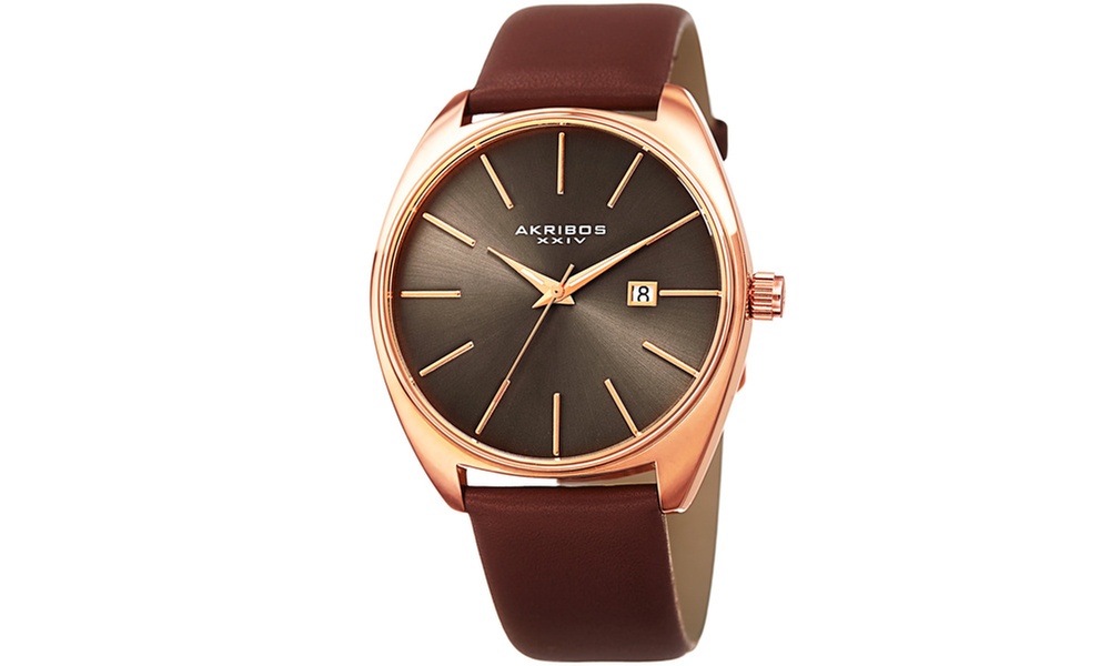 Akribos XXIV Men's Quartz Date Leather Strap Watch AKGP945