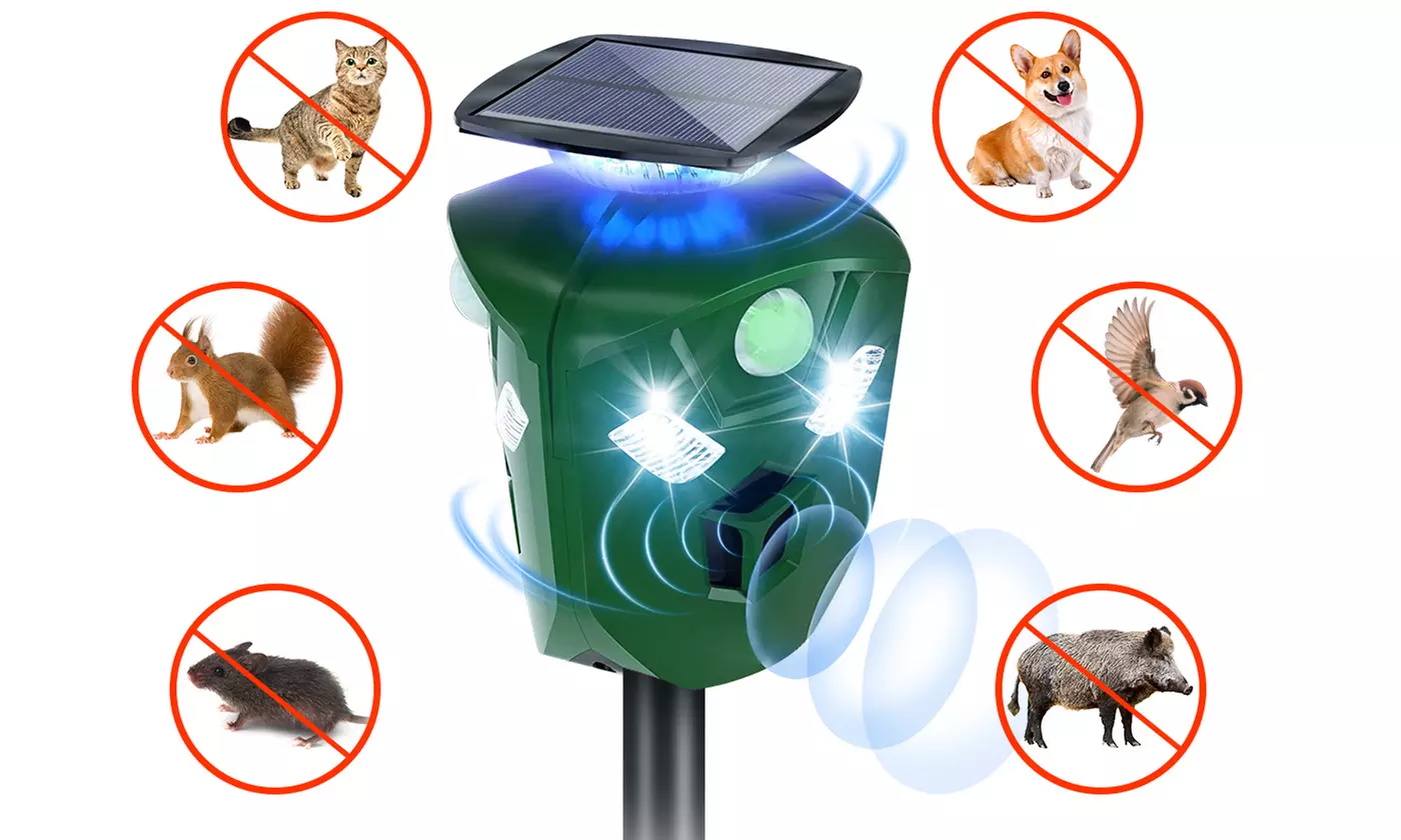 LakeForest 360-Degree Ultrasonic Animal Repeller Pest Deterrent with LED Lights