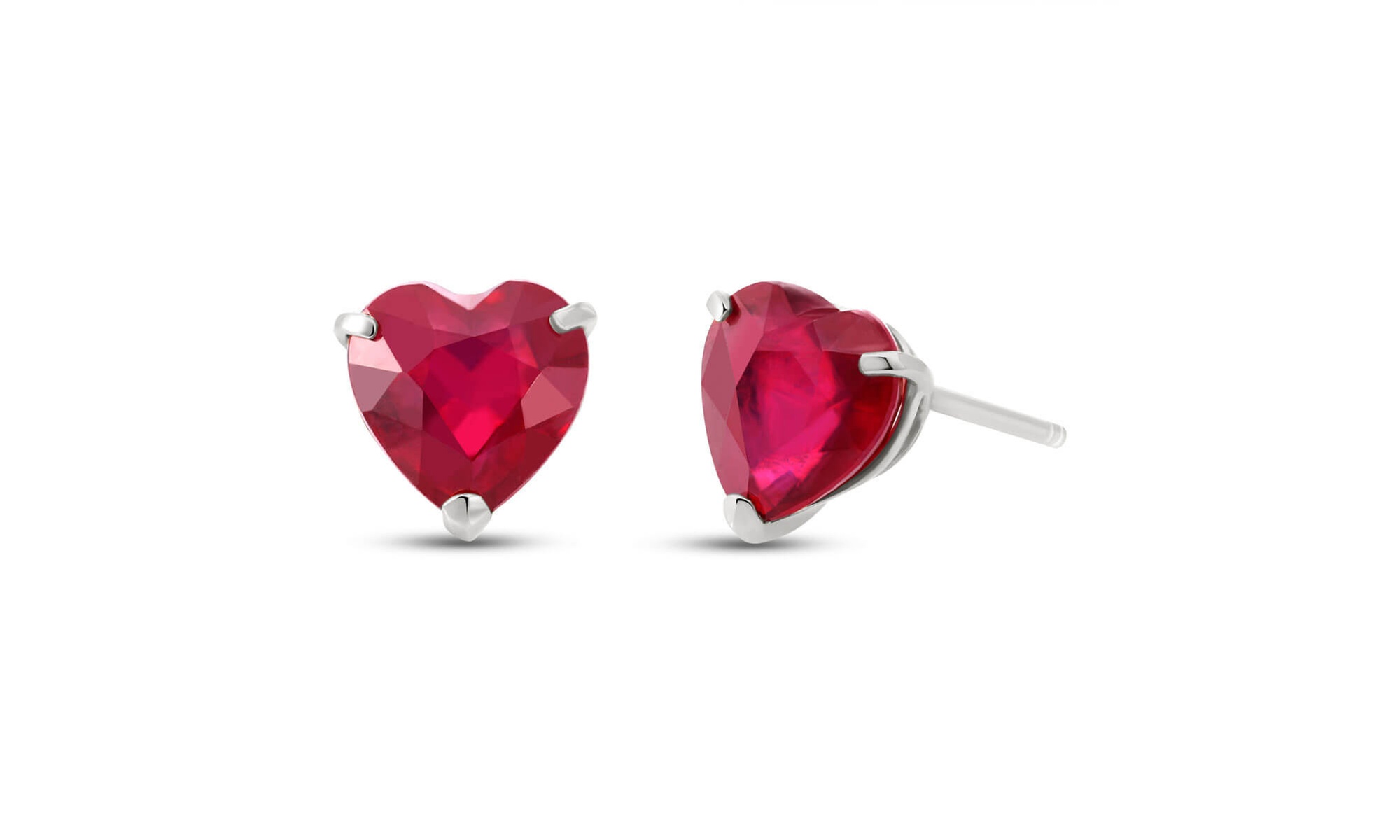 14kt White Gold Plated 2Ct Heart Shape Ruby Stud Earrings