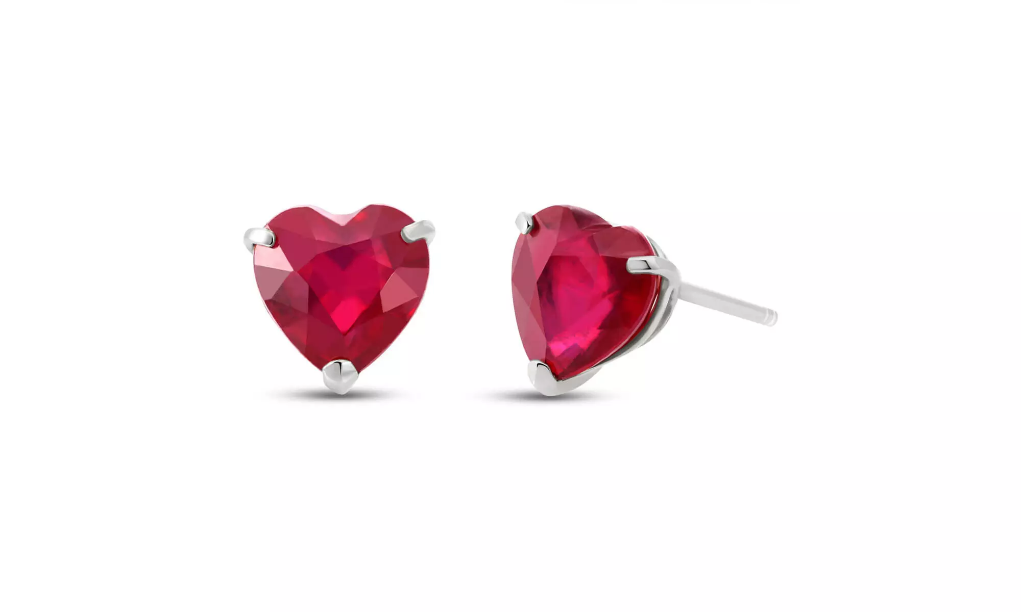 14kt White Gold Plated 2Ct Heart Shape Ruby Stud Earrings - Primary Image