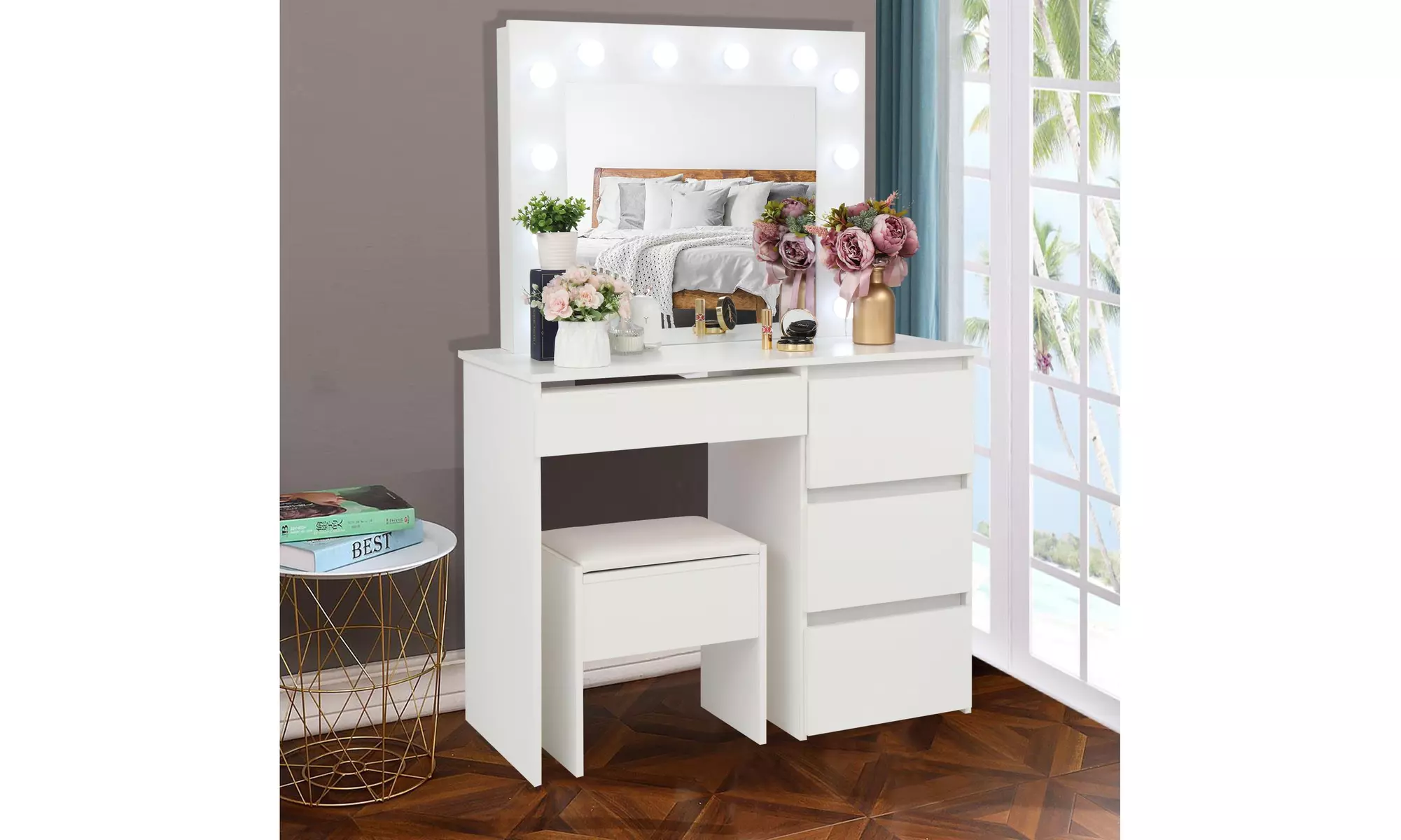 Ktaxon Vanity Table Set with Lighted Mirror, Makeup Table, Dressing Tables - Primary Image