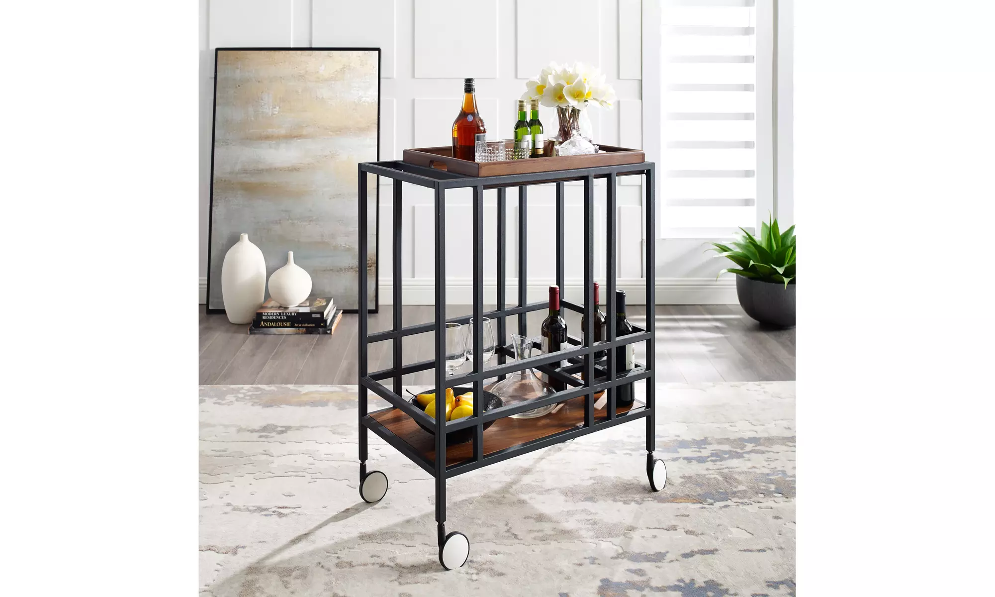 Ronald Serving Bar Cart with Wine Bottle Storage and Removable Tray - Primary Image