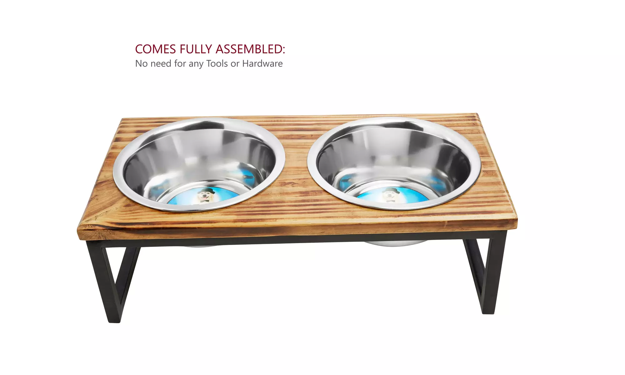 Indipets Wooden Elevated Feeder with Bowls
